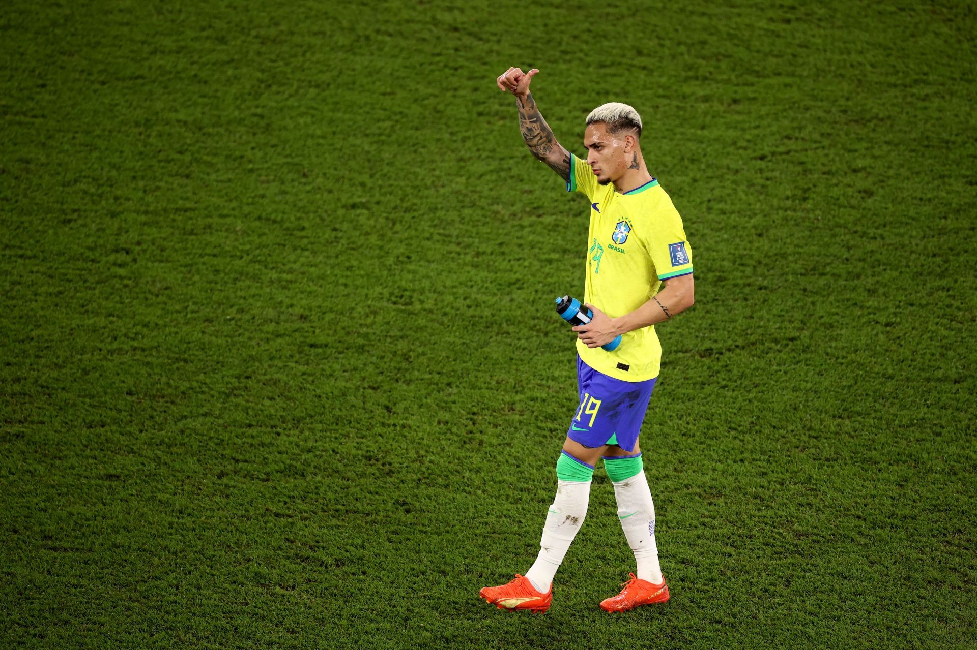 Antony acknowledges the fans after the 1-0 win against Switzerland.