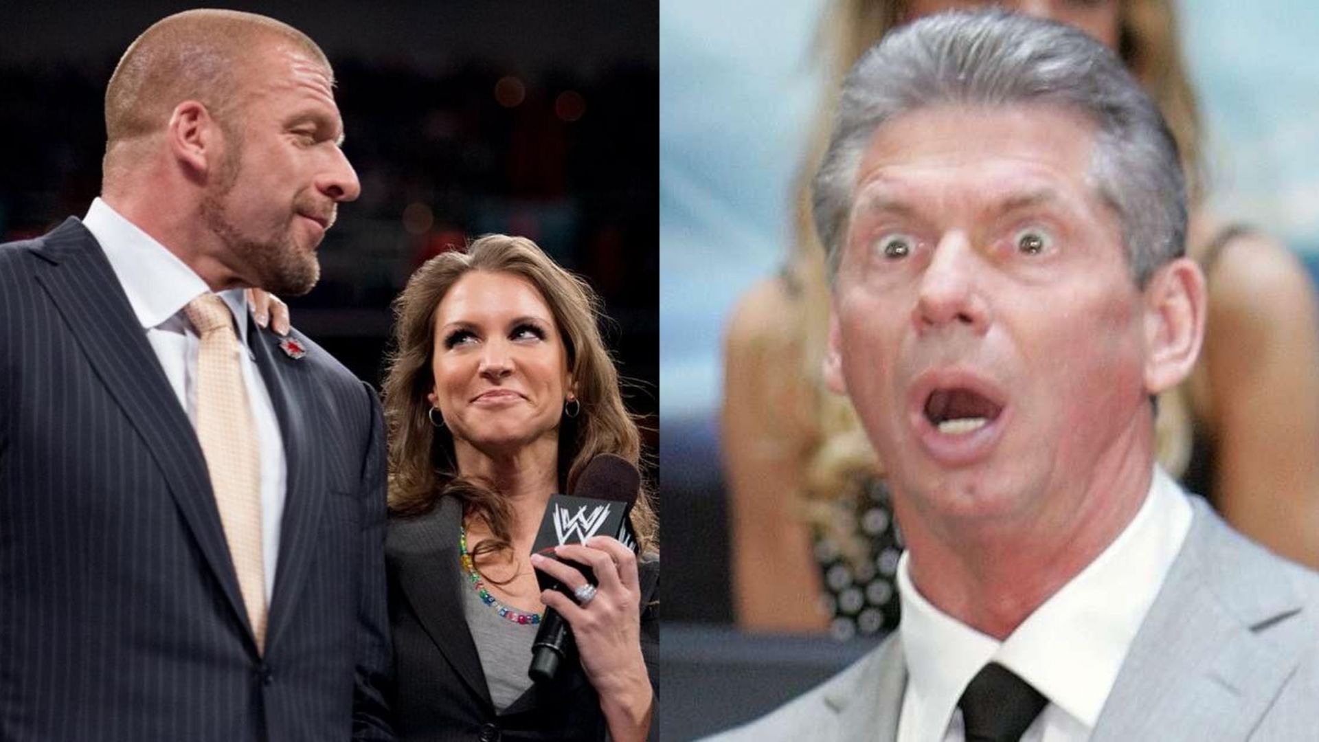 Triple H with Stephanie McMahon (left) and Vince McMahon (right)