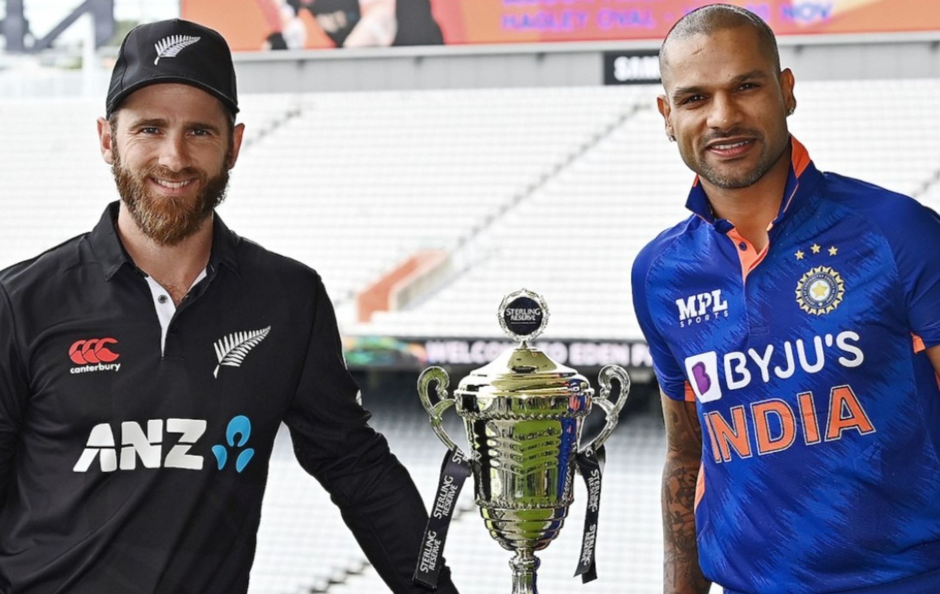 Kane Williamson (L) with Shikhar Dhawan (R). (Pic: Twitter)