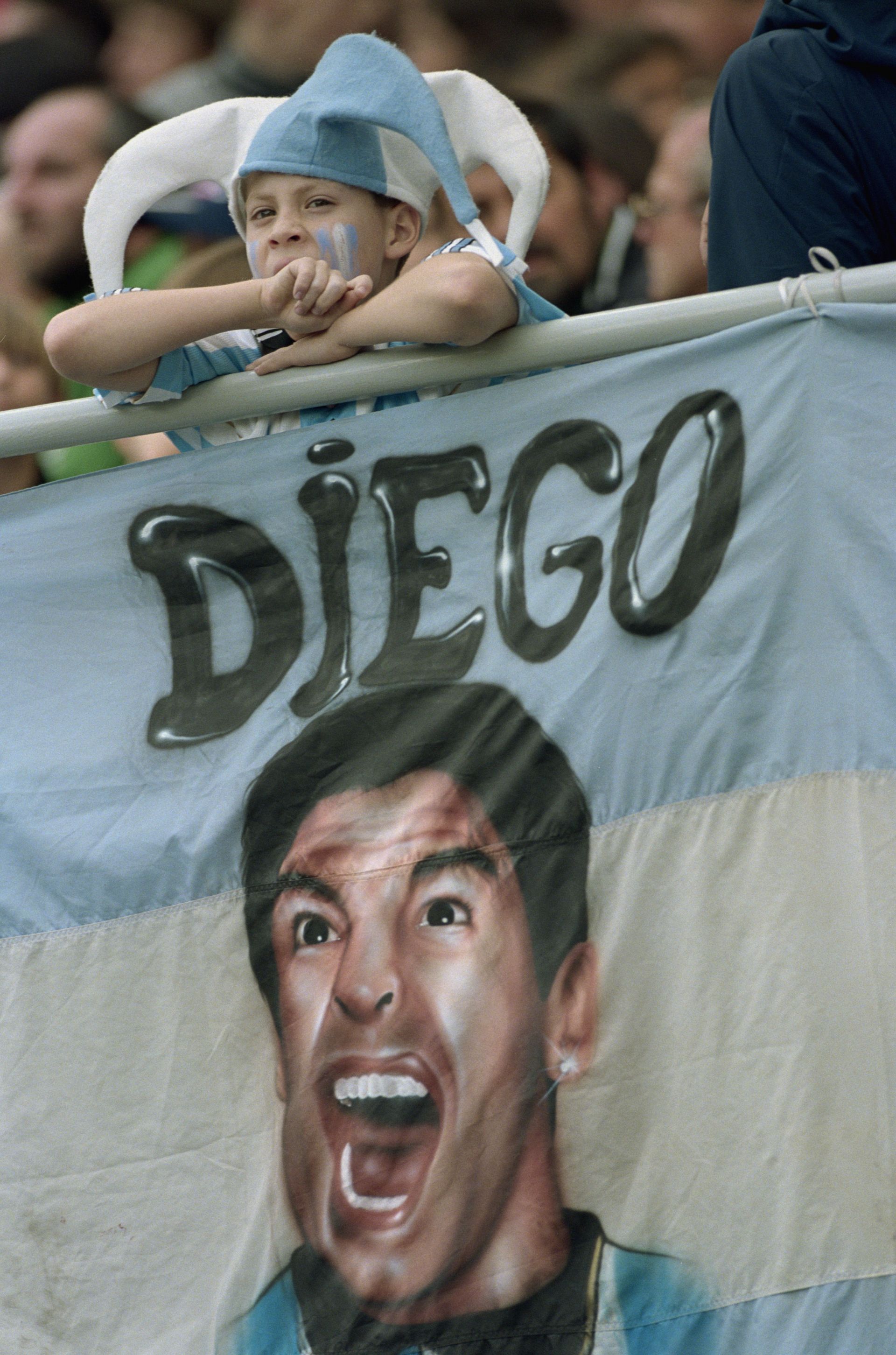 Argentina fans pay tribute to Maradona who is worshipped almost as a God.