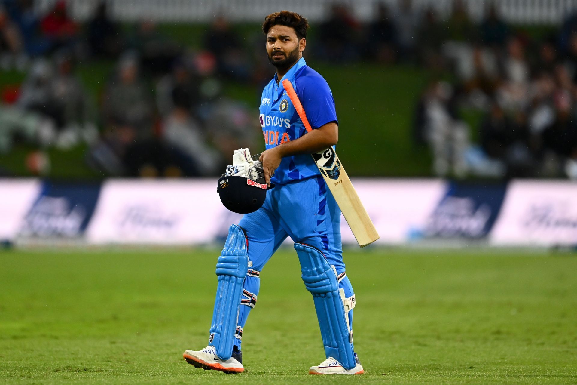 Rishabh Pant walks off after being dismissed by Lockie Ferguson. Pic: Getty Images