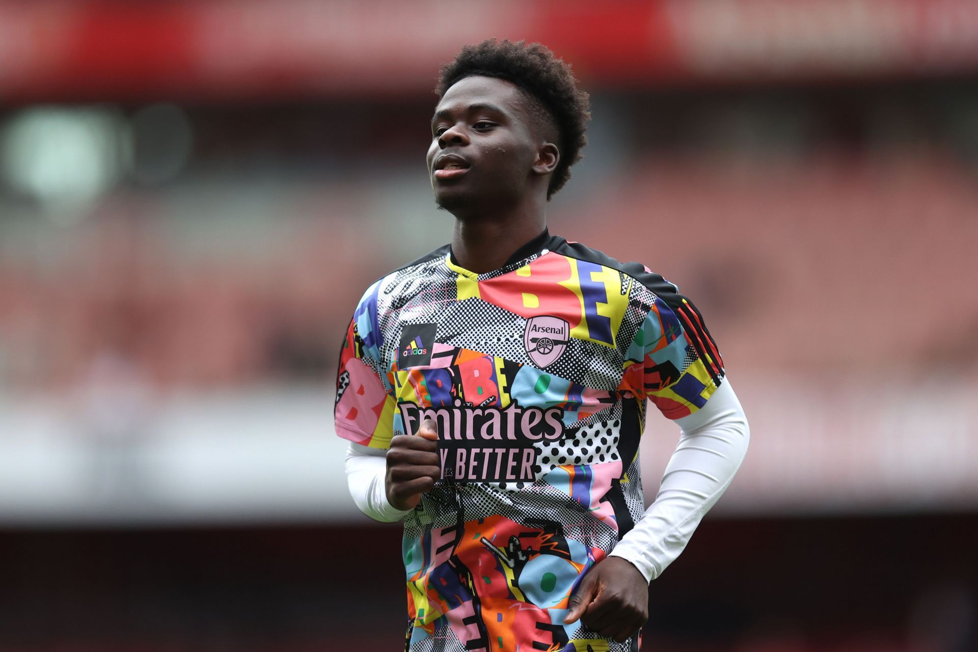 Saka playing for Arsenal against Nottingham Forest