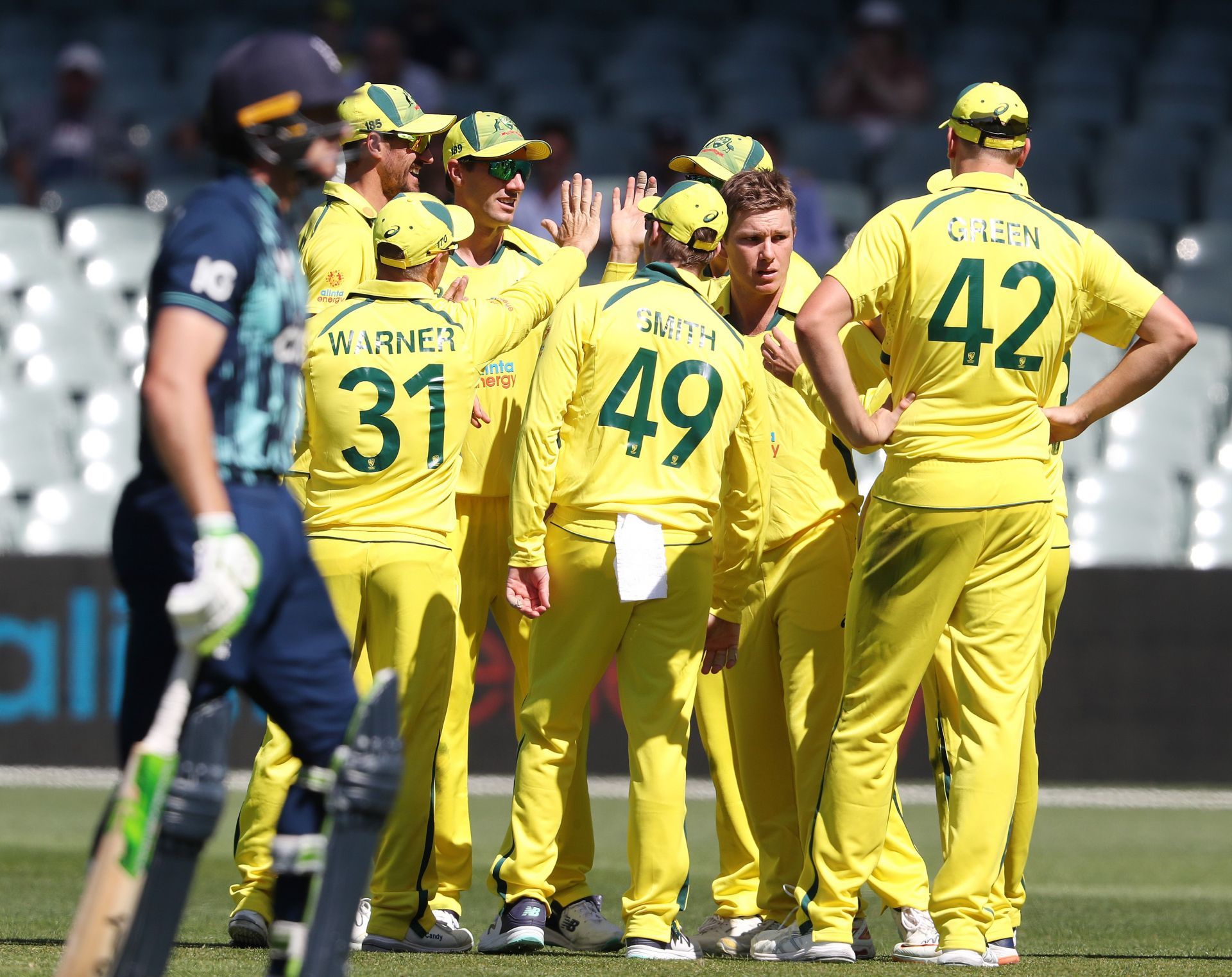 Adam Zampa celebrates Jos Buttler's wicket. (Credits: Getty)