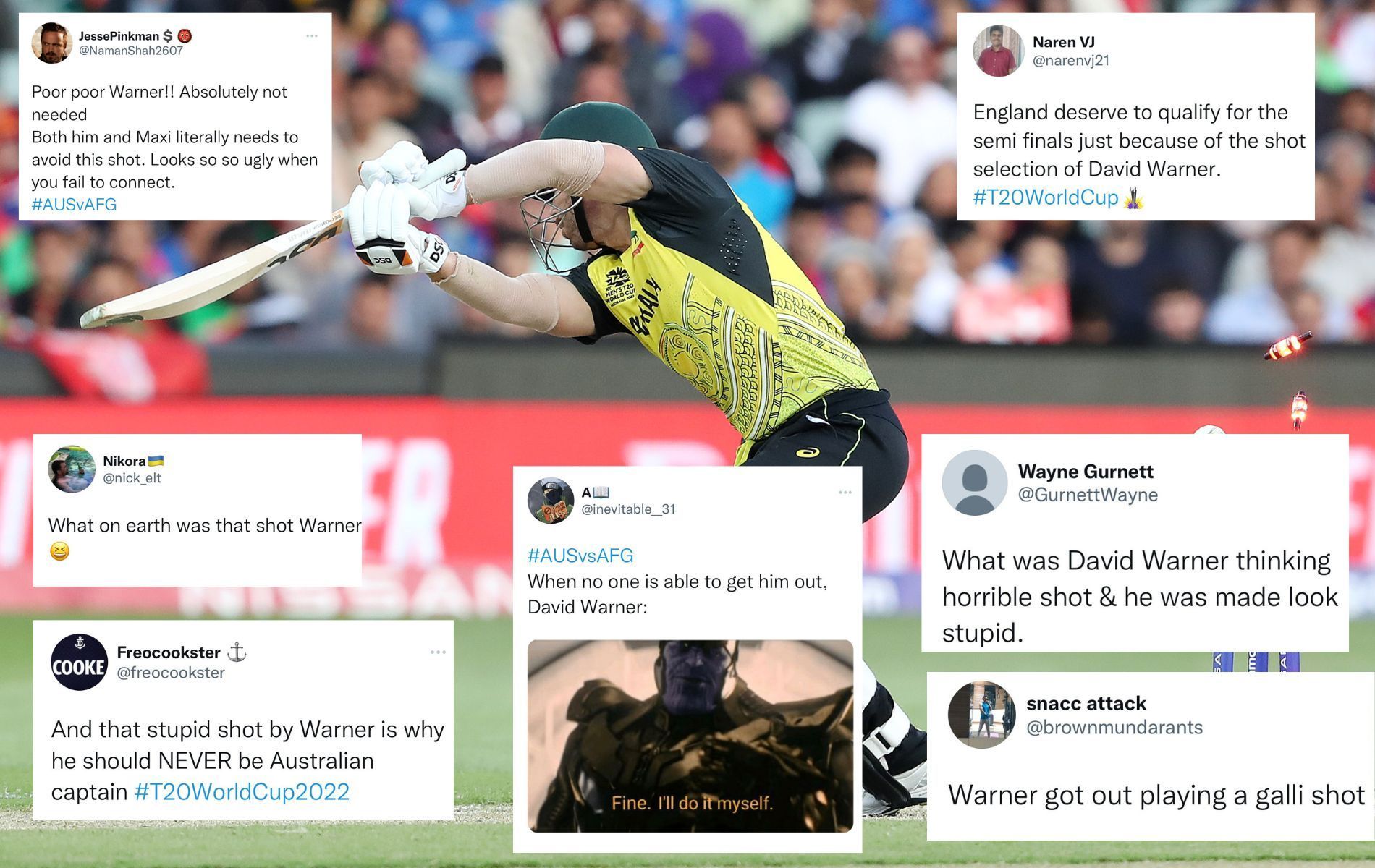 David Warner has struggled for form at the T20 World Cup 2022. (Pics: Twitter) 