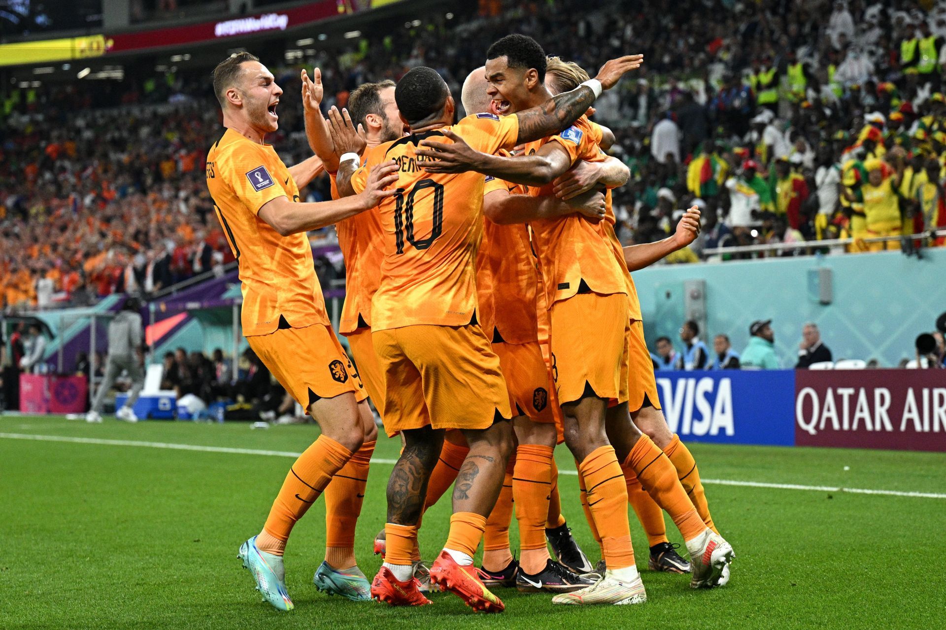 Netherlands players celebrate after the opener