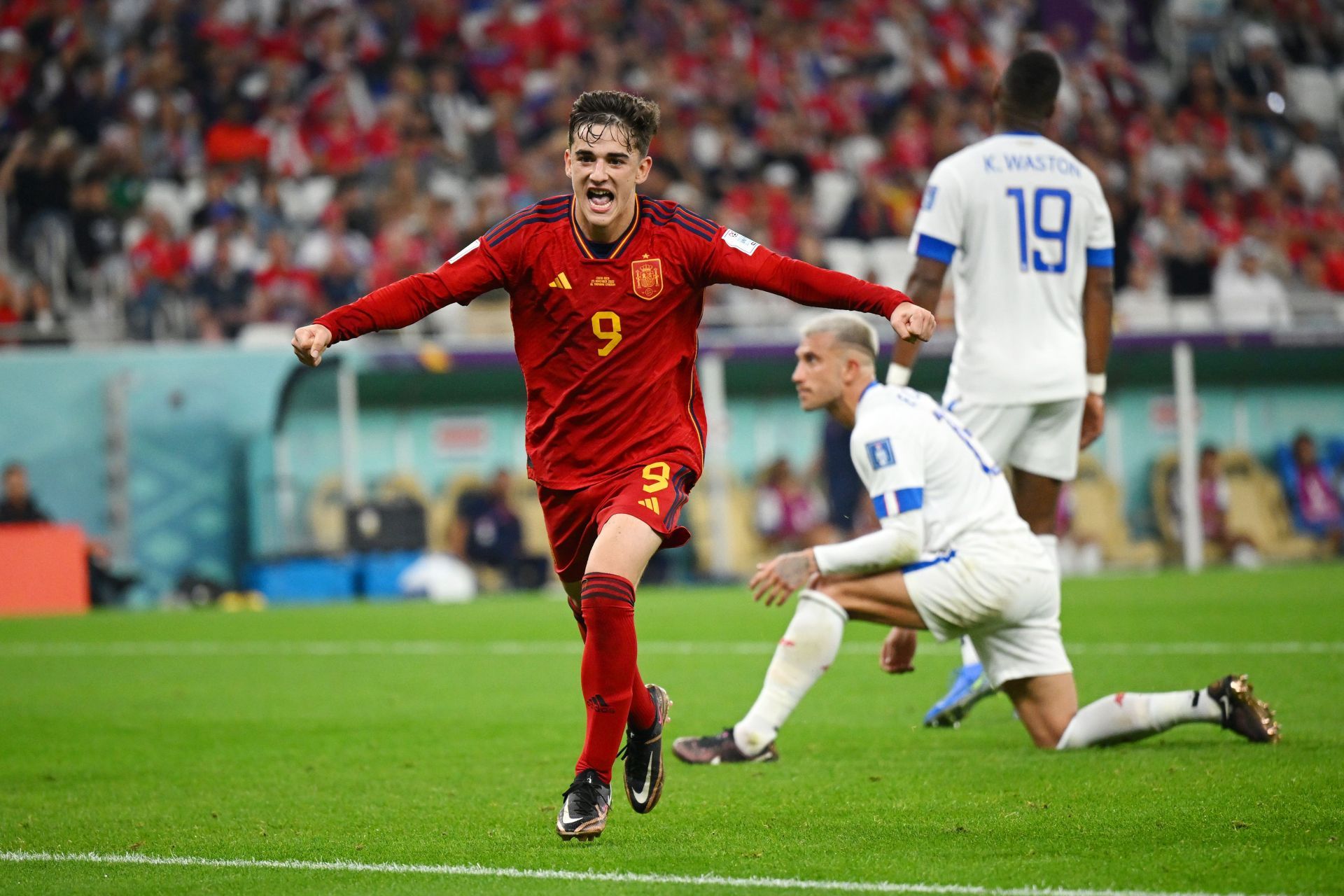 Gavi celebrates after scoring against Costa Rica.