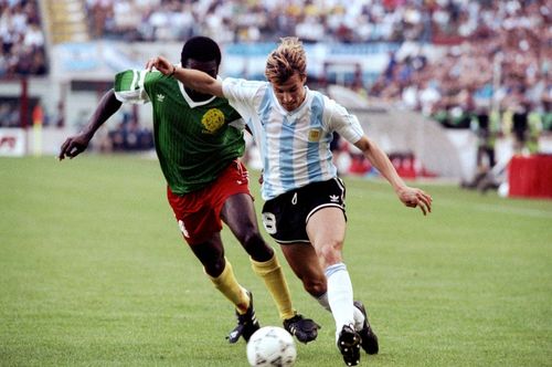 Claudio Caniggia of Argentina and Benjamin Massing of Cameroon