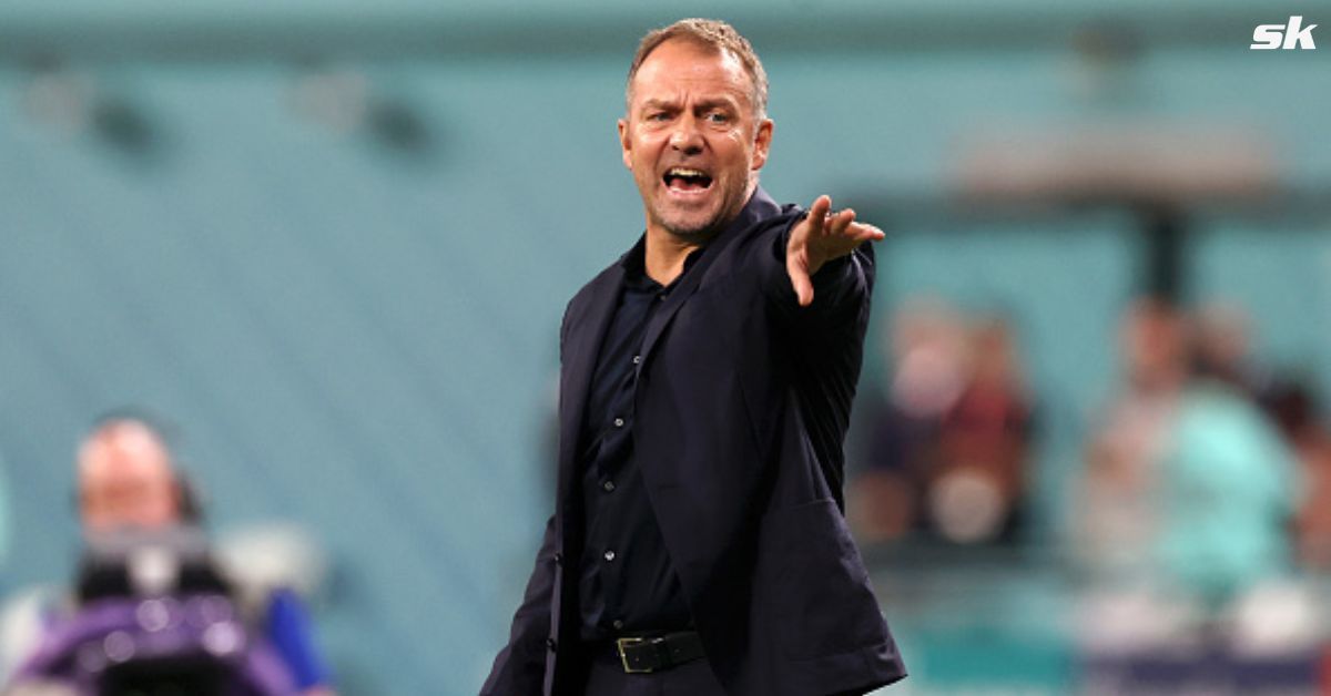 Germany head coach Hansi Flick reacts during a game.