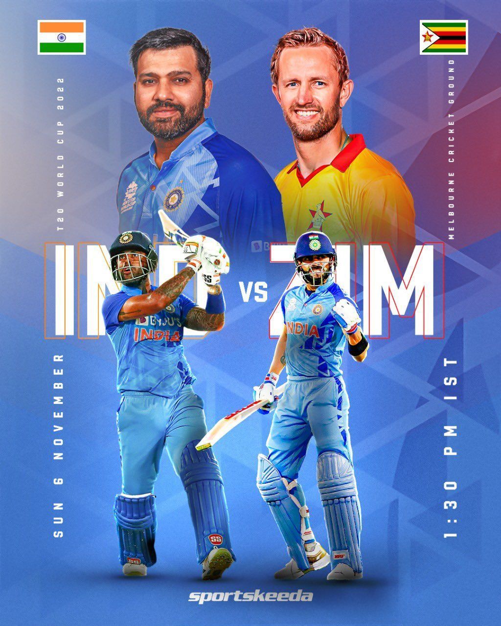 India and Zimbabwe are set to lock horns in Match 42 of the T20 World Cup 2022 [Pic Credit: Sportskeeda]