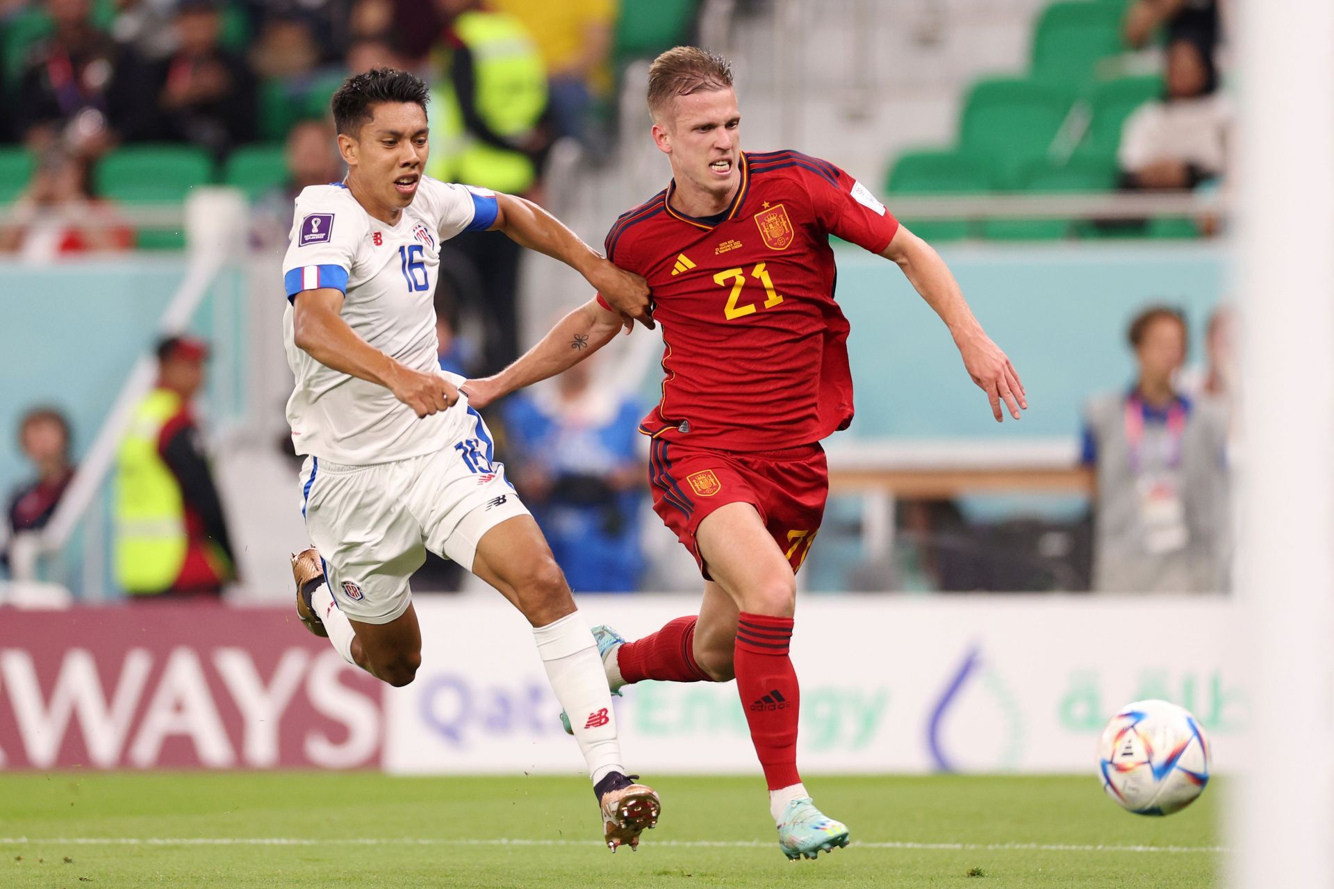 Carlos Martinez tries to chase Spaniard Dani Olmo.