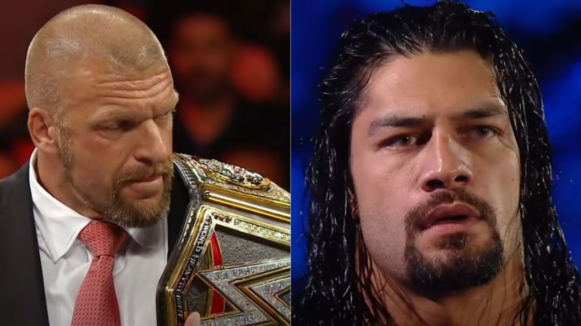 Triple H (left); Roman Reigns (right)