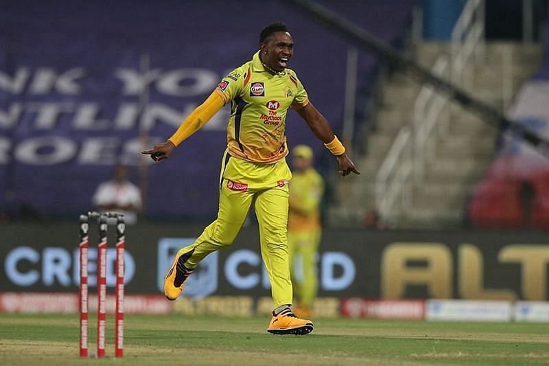 Dwayne Bravo celebrates after taking a wicket for CSK. Pic: BCCI