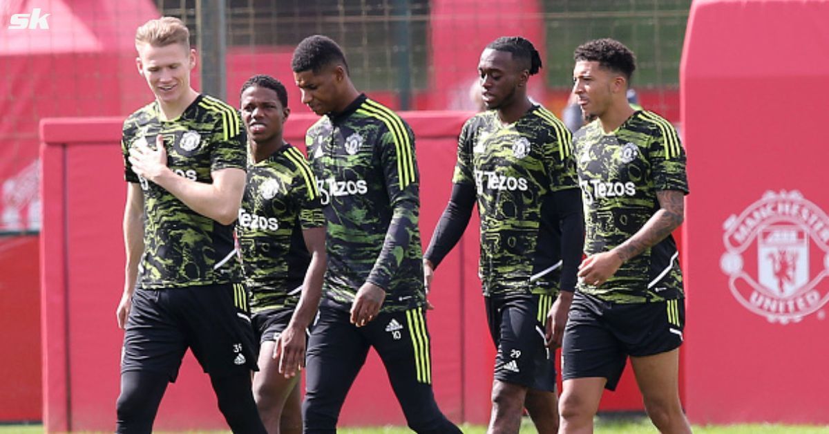 Manchester United players pictured during a training session.