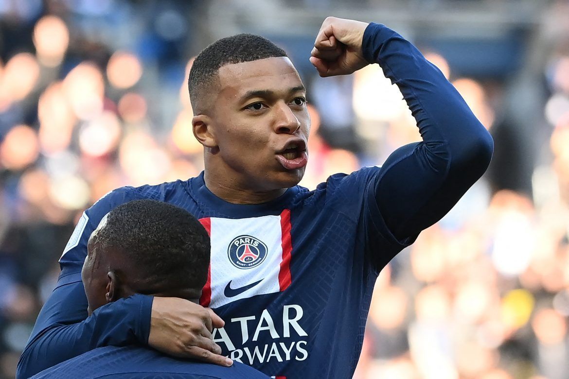 Kylian Mbappe celebrates putting Paris Saint-Germain ahead.