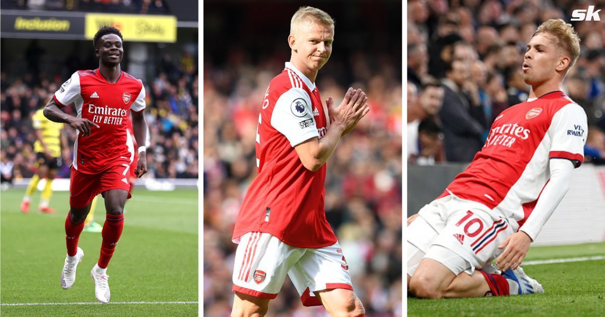 [L-to-R] Bukayo Saka, Oleksandr Zinchenko and Emile Smith Rowe.