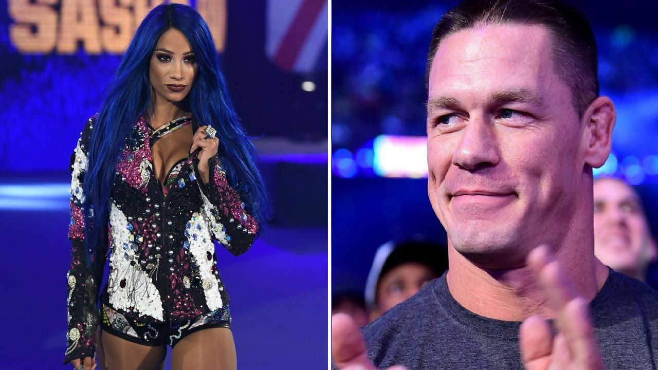 Sasha Banks (left); John Cena (right)