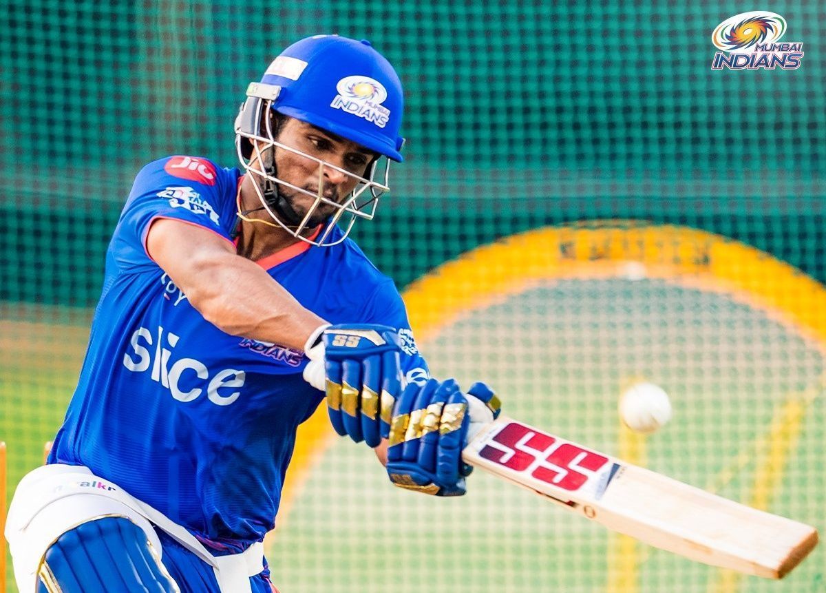 Rahul Buddhi in the Mumbai Indians nets. Pic: MI/ Twitter