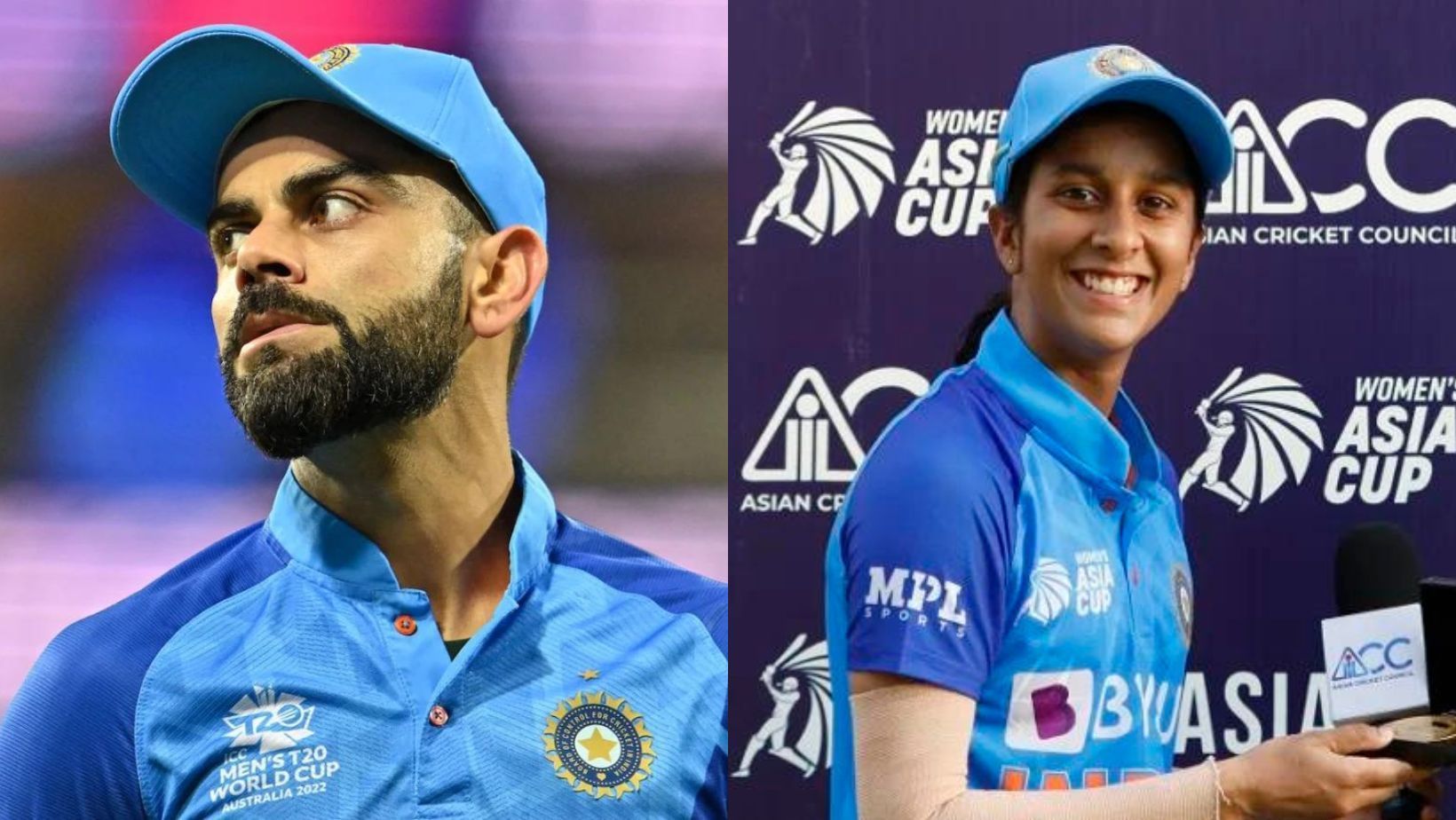 Virat Kohli (L) and Jemimah Rodrigues (R).