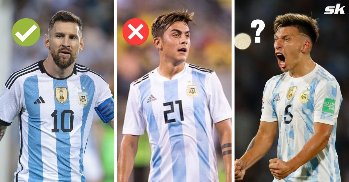 Lionel Messi (left), Paulo Dybala (center) and Lisandro Martinez (right)