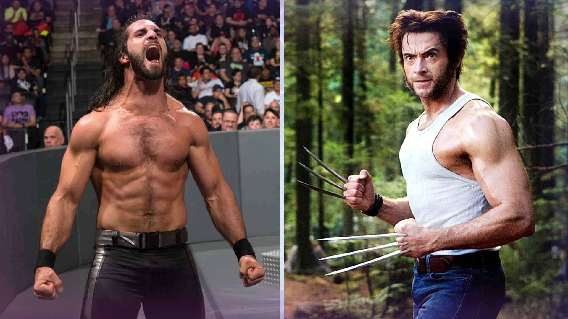 WWE  Superstar Seth Rollins and actor Hugh Jackman as Wolverine