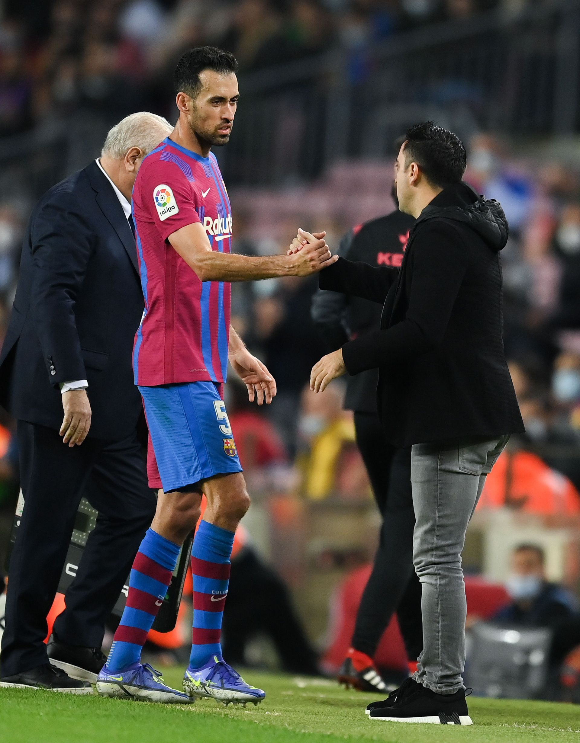 Sergio Busquets and Xavi at FC Barcelona v RCD Espanyol