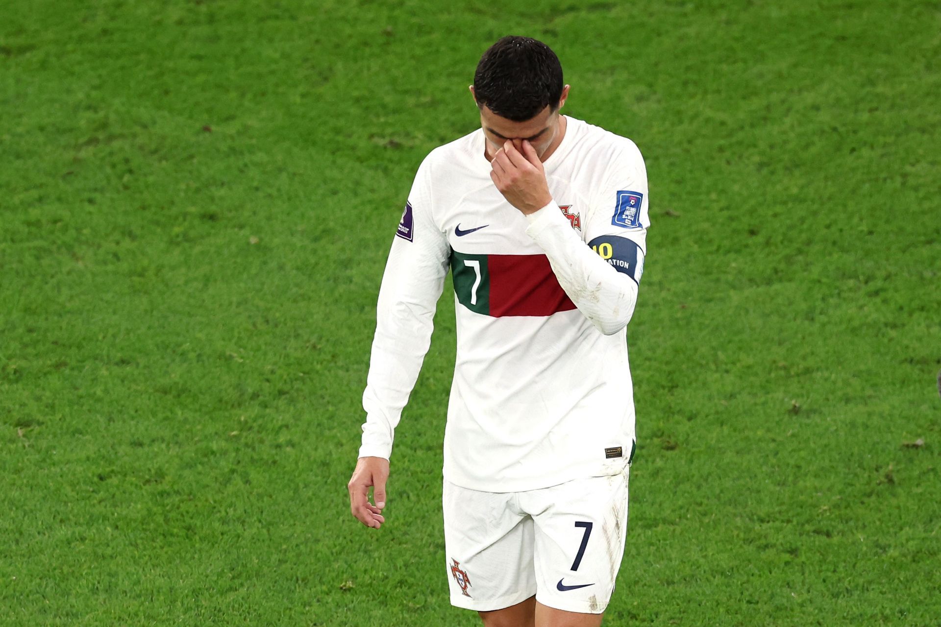 Cristiano Ronaldo in tears following Portugal's World Cup elimination.