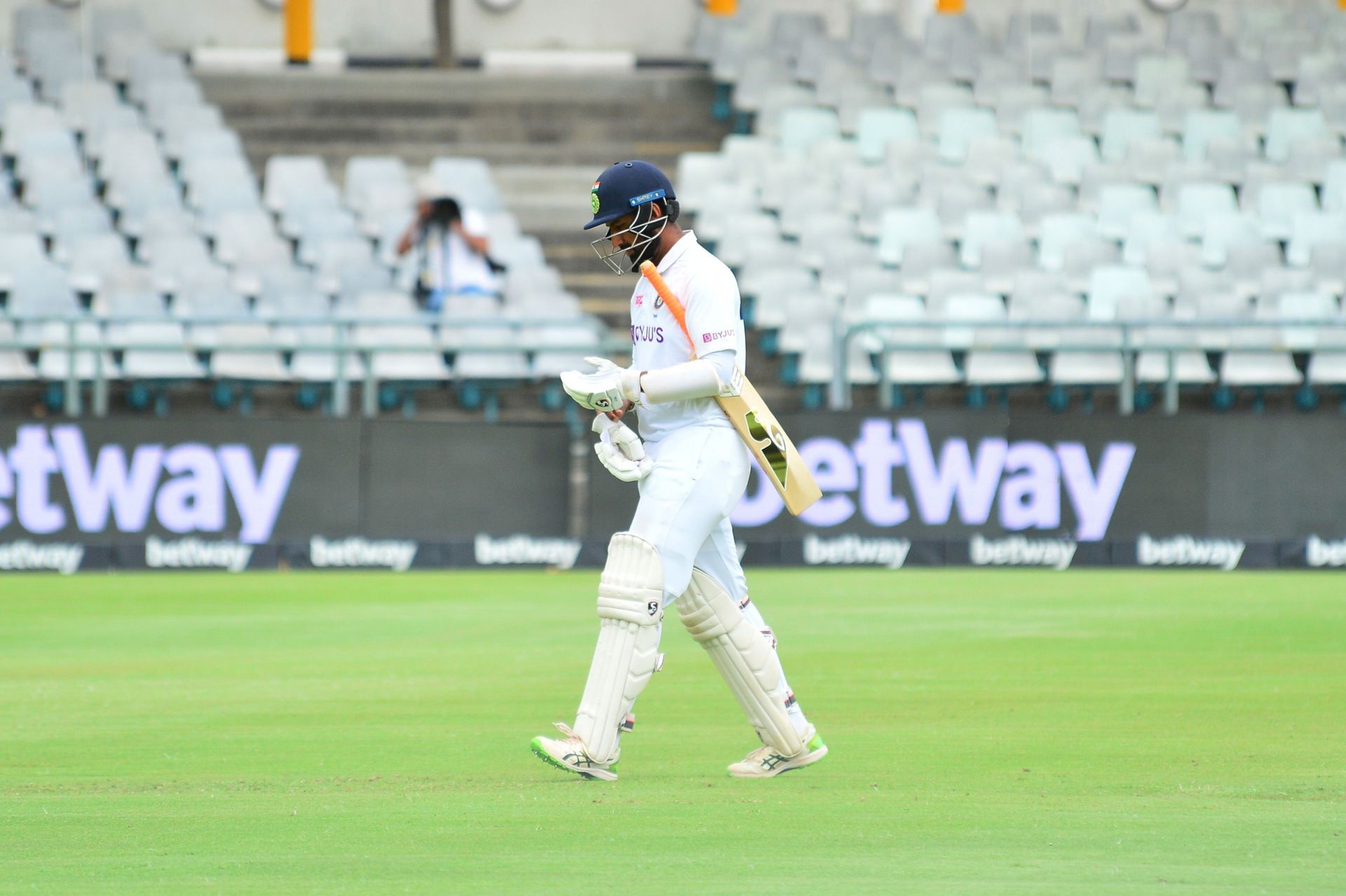 Cheteshwar Pujara was stumped off Mehidy Hasan Miraz.