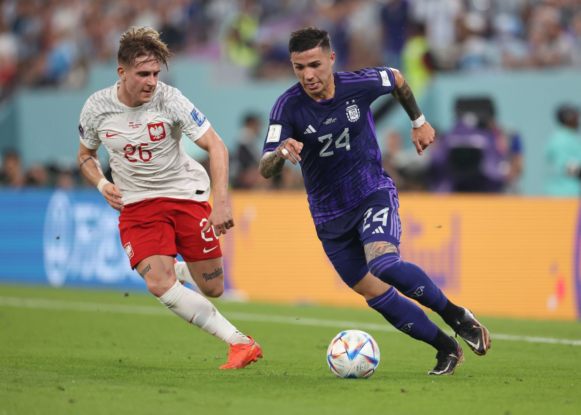 Enzo Fernandez in action against Poland: Group C - FIFA World Cup Qatar 2022