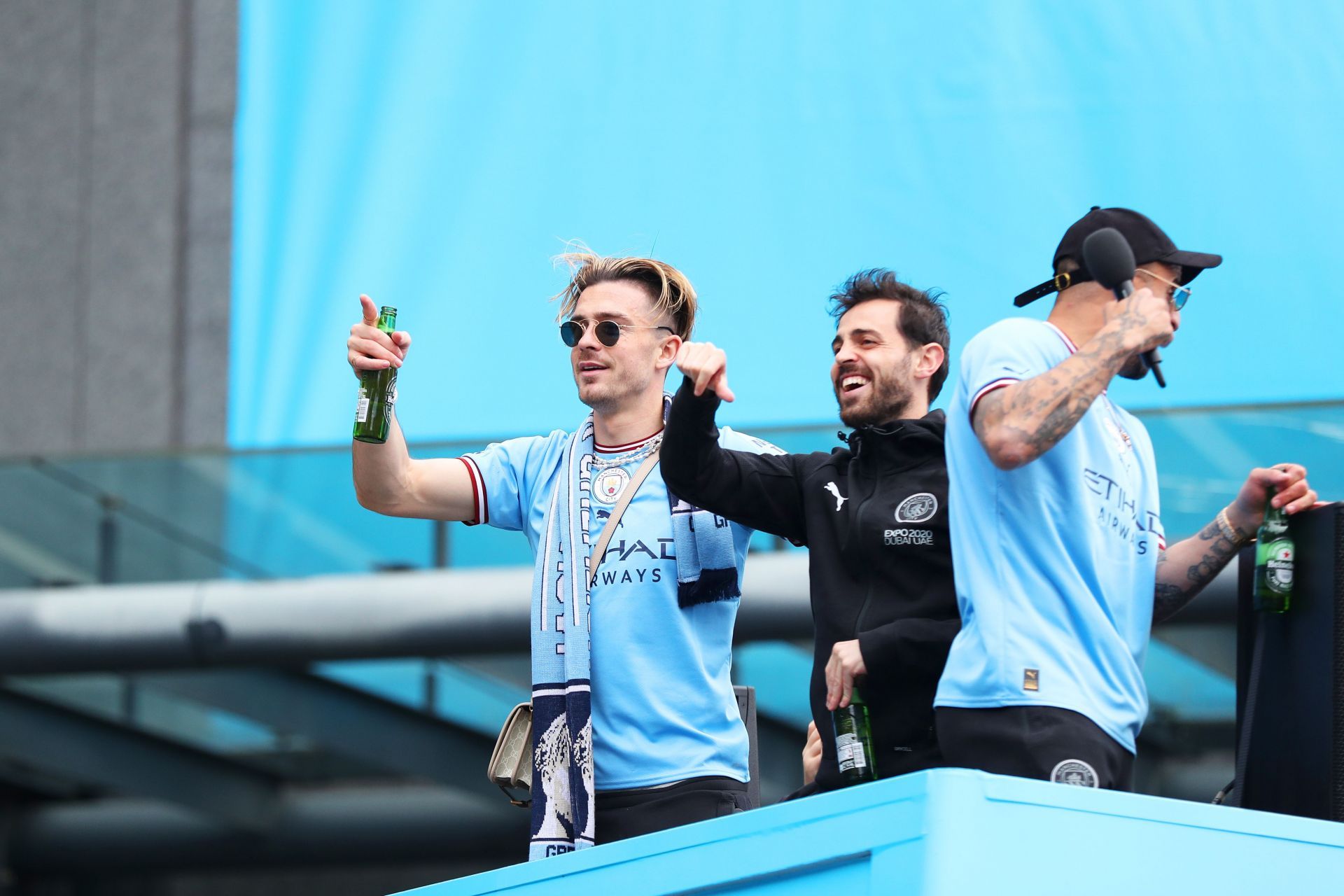 Grealish and Silva celebrate winning the Premier League last season