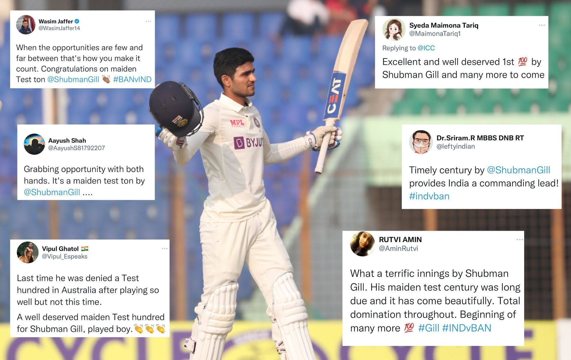 Shubman Gill received praise from all quarters for his ton. (Pics: Twitter) 
