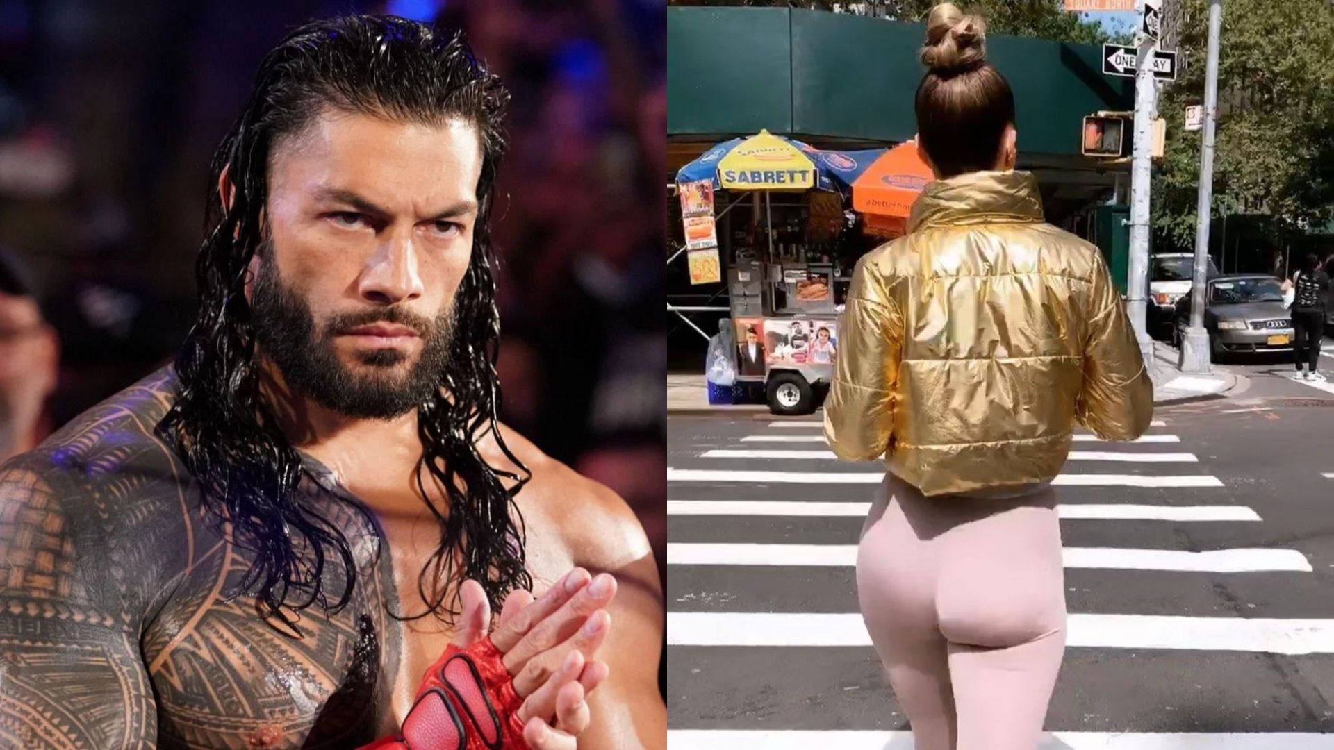 Undisputed WWE Universal Champion Roman Reigns (left) and Lana (right)