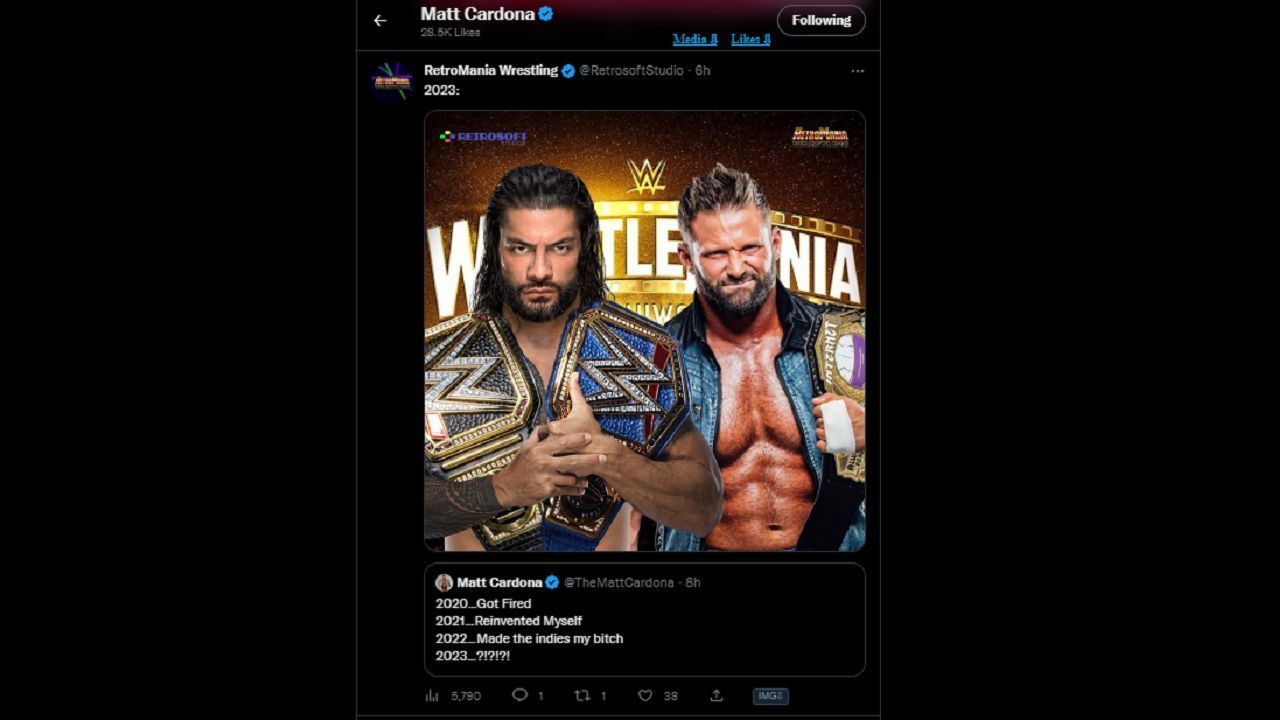 RetroMania Wrestling's tweet that Matt Cardona liked