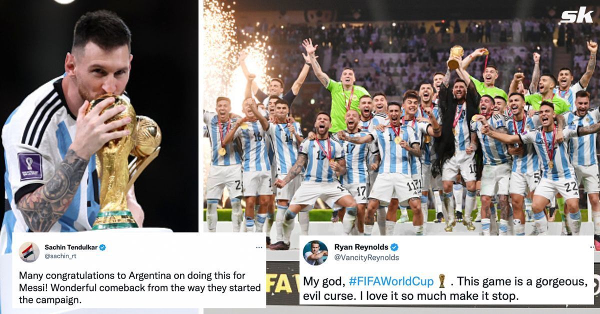 Celebrities laud the Argentine icon after he wins the World Cup.