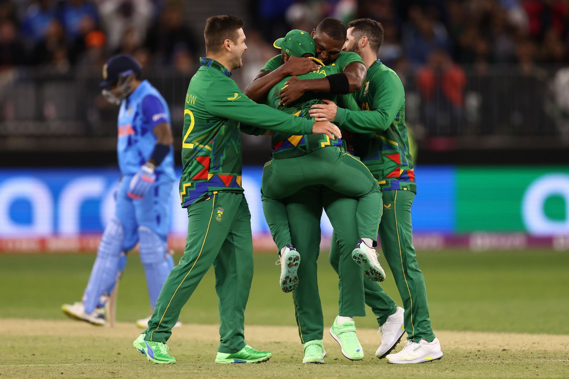 Lungi Ngidi celebrates the wicket of Hardik Pandya. Pic: Getty Images