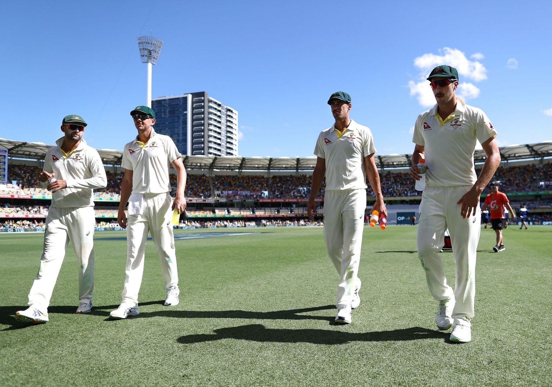 Nathan Lyon, Josh Hazlewood, Mitchell Starc, and Pat Cummins. (Credits: Getty)