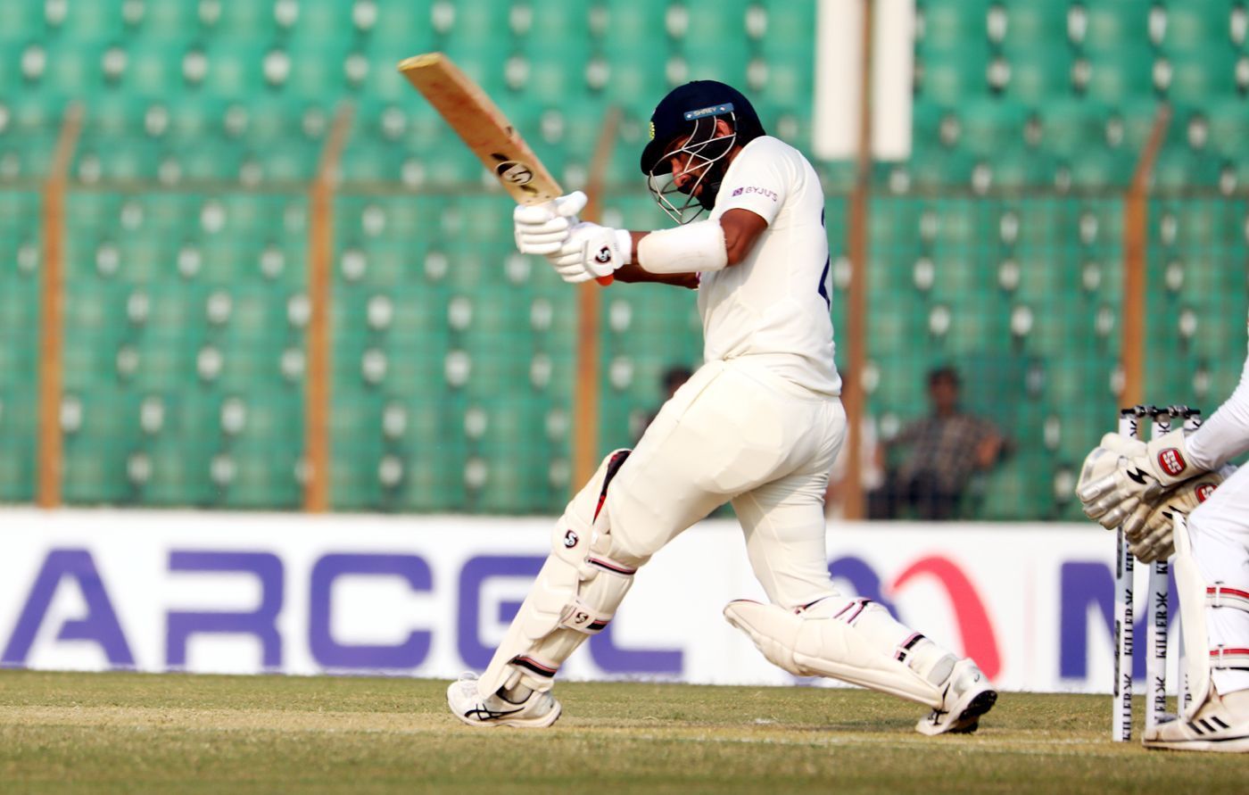 Cheteshwar Pujara in action against Bangladesh on Day 1 of first Test. (P.C.:BCCI)