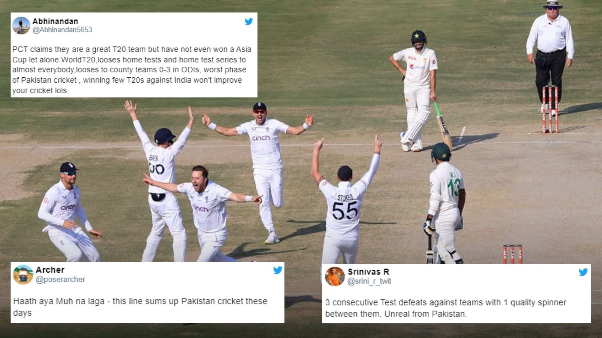 Ollie Robinson and other England players celebrate after England beat Pakistan in Multan. (P.C.:Twitter)