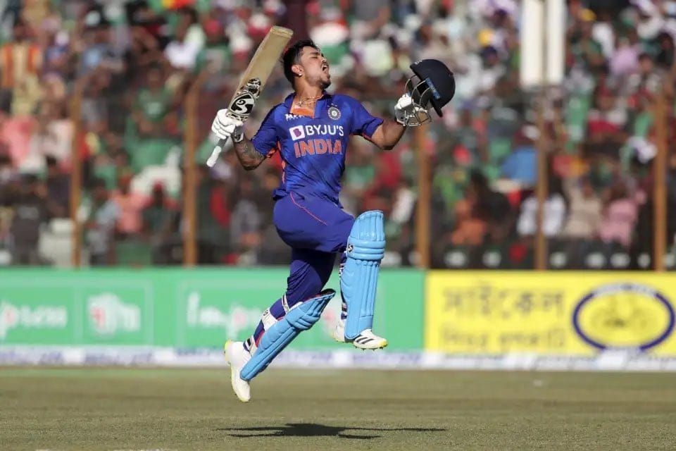 Ishan Kishan celebrates his double hundred against Bangladesh (P.C.:Twitter)