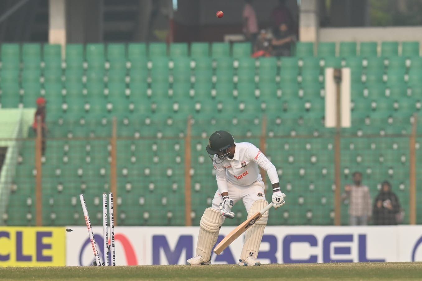 None of the Bangladesh batters put up a fight on Day 2 of the Chattogram Test. [P/C: Twitter]
