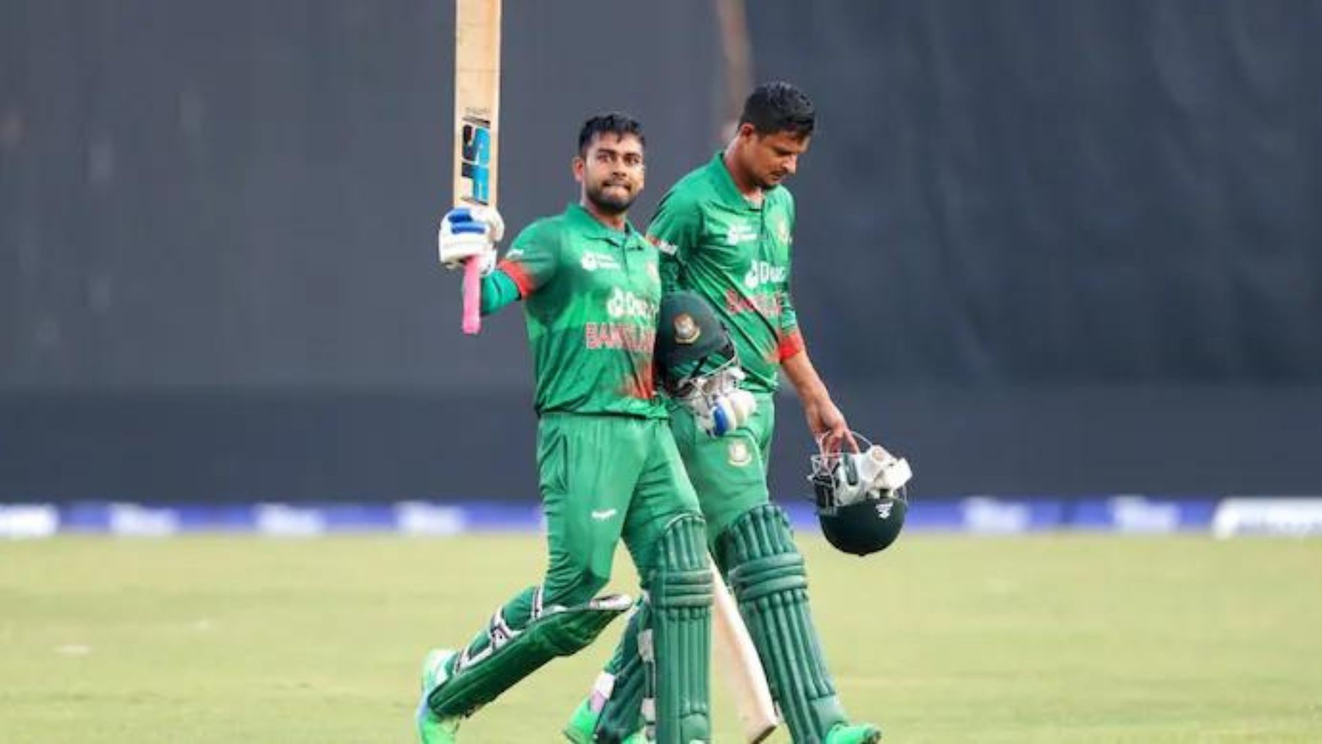 Mehidy Hasan celebrates his maiden ODI hundred. (P.C.:Twitter)