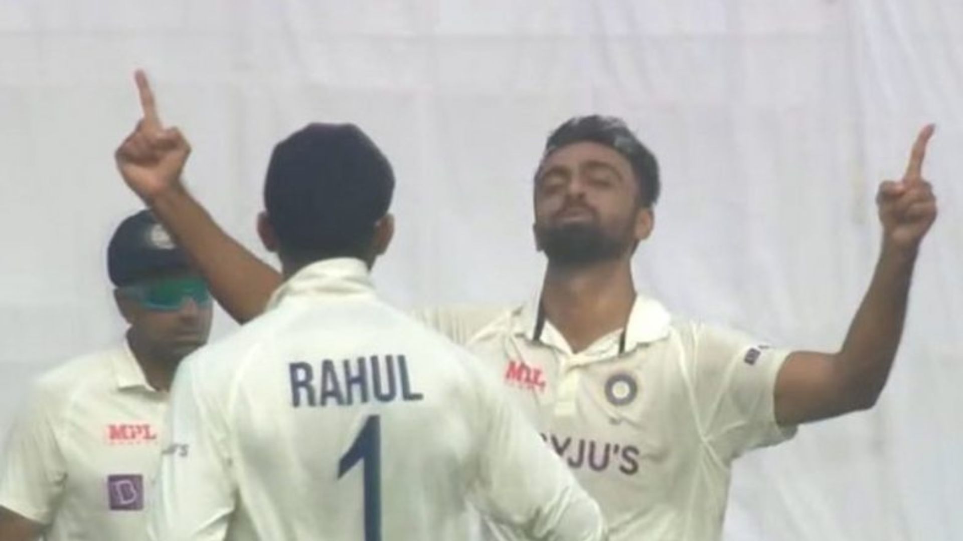 Jaydev Unadkat celebrates his maiden Test wicket. (P.C.:SONY)