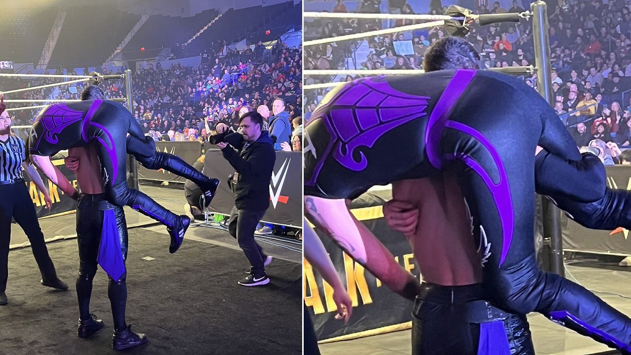 Dominik being carried backstage at WWE live event