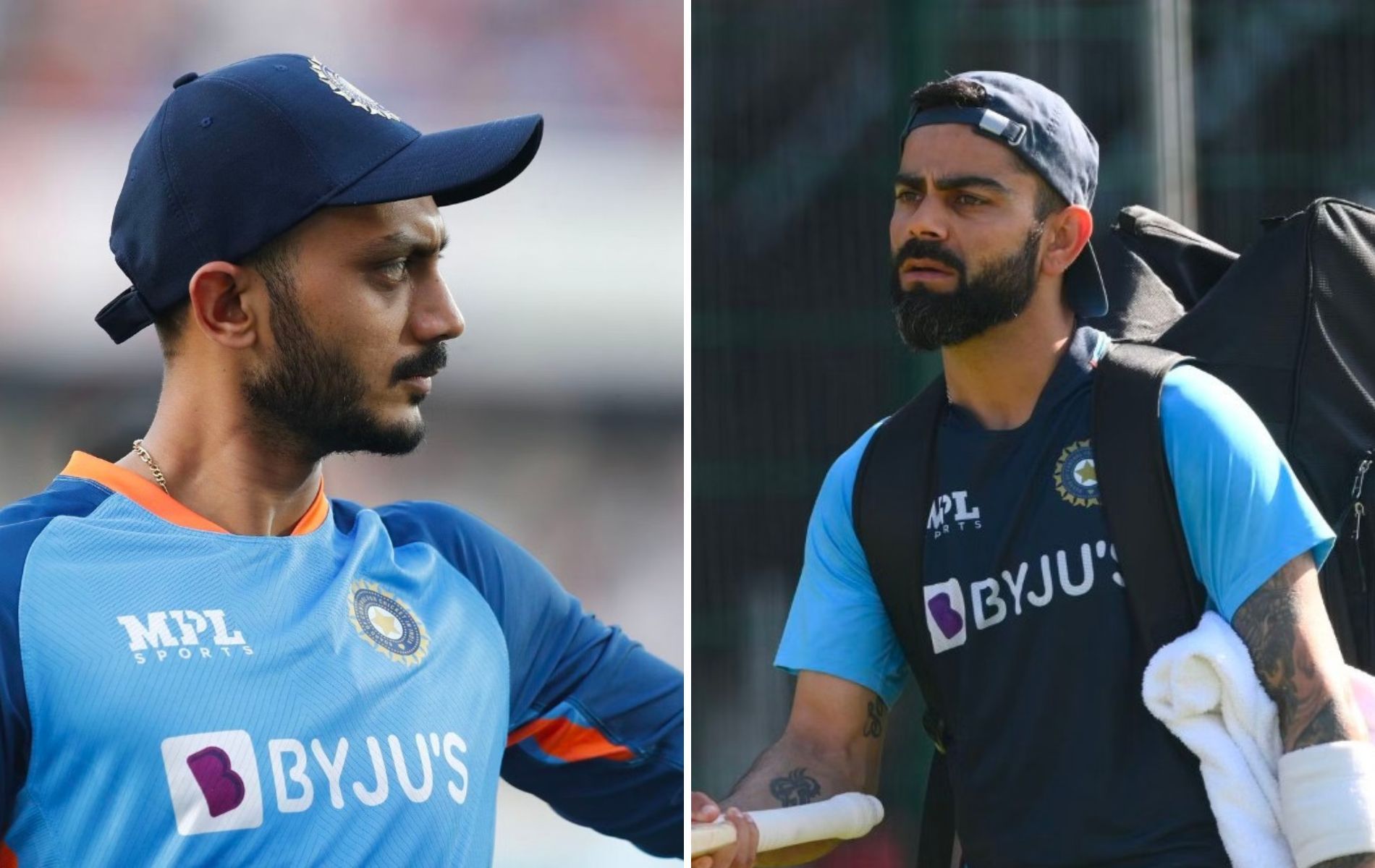 Axar Patel (L) and Virat Kohli (R). (Pics: Getty)