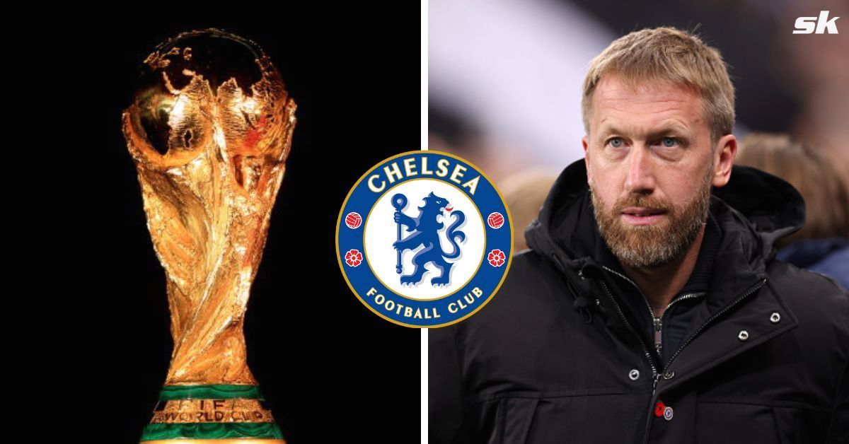 [L-to-R] The FIFA World Cup trophy and Chelsea boss Graham Potter.
