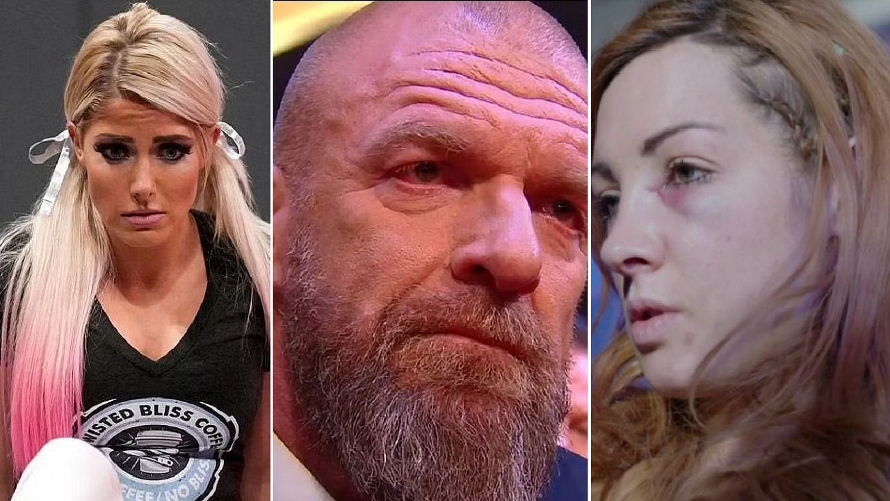 Will Triple H (middle) allow this female star to bring her former gimmick to WWE?; Asuka has scored big wins over Bliss (left) and Lynch (right)