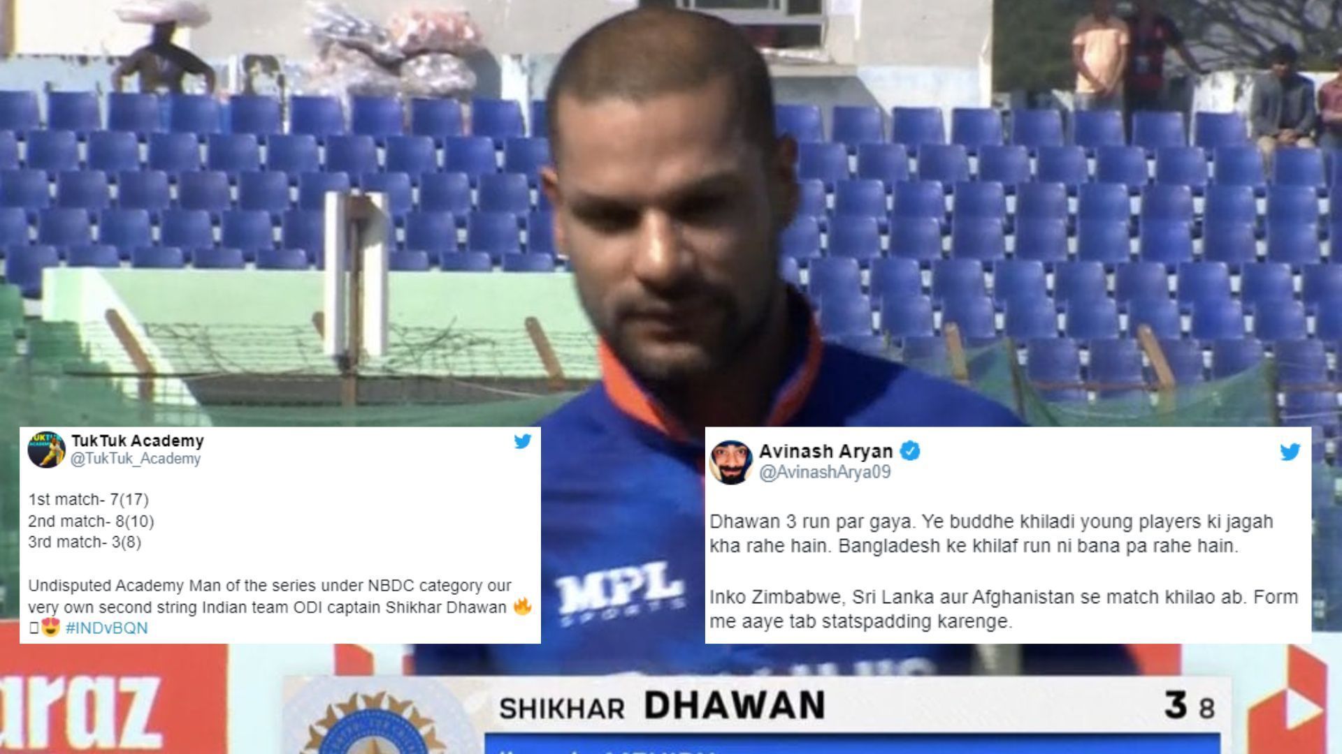 Fans slammed Dhawan for yet another failure against Bangladesh. (P.C.:SONY)