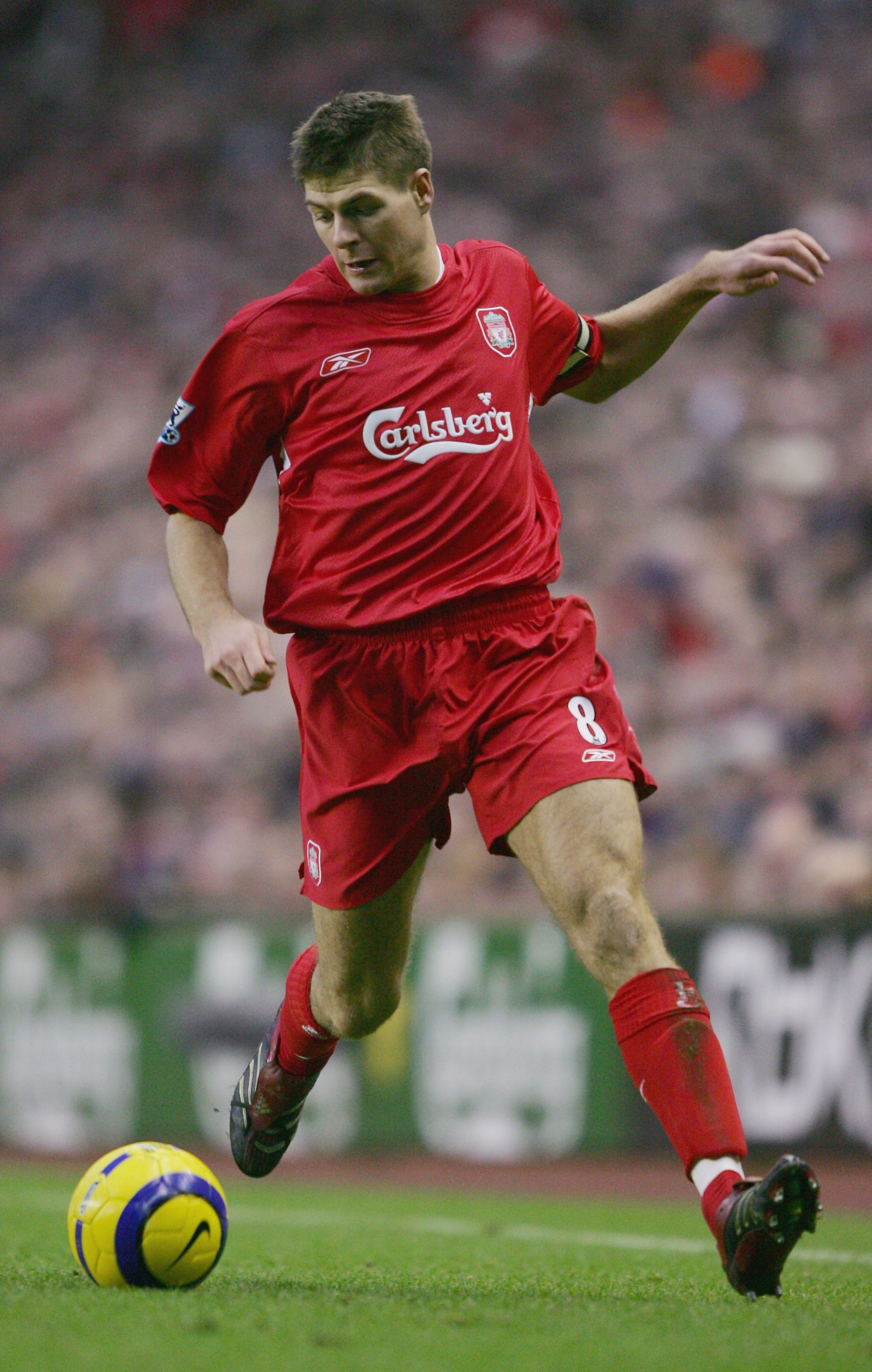 Steven Gerrard wearing the famous number 8 shirt