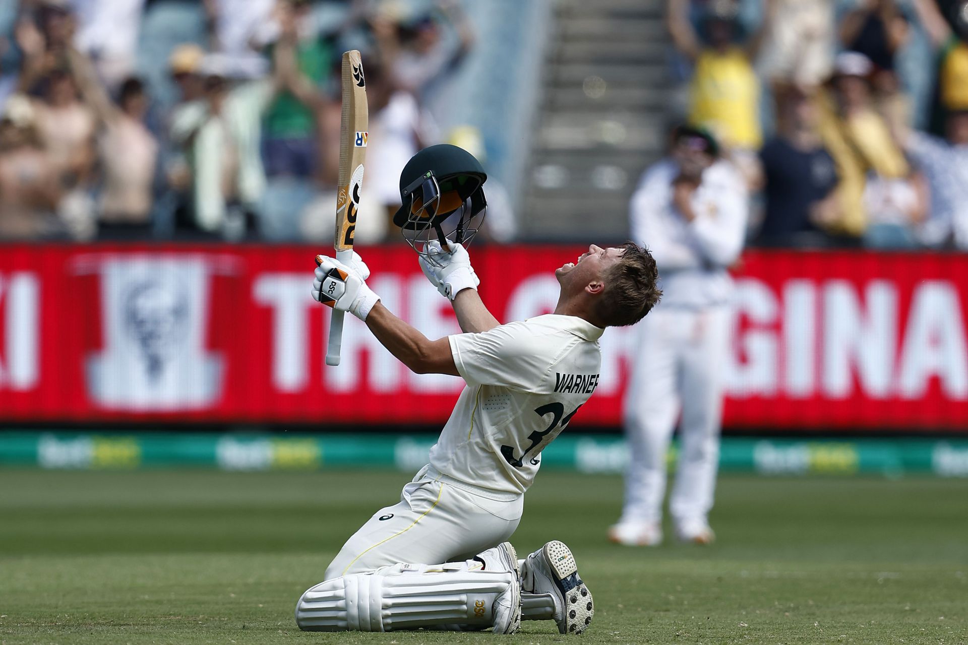 David Warner celebrates his double ton at the Melbourne Cricket Ground (MCG). Pic: Getty Images