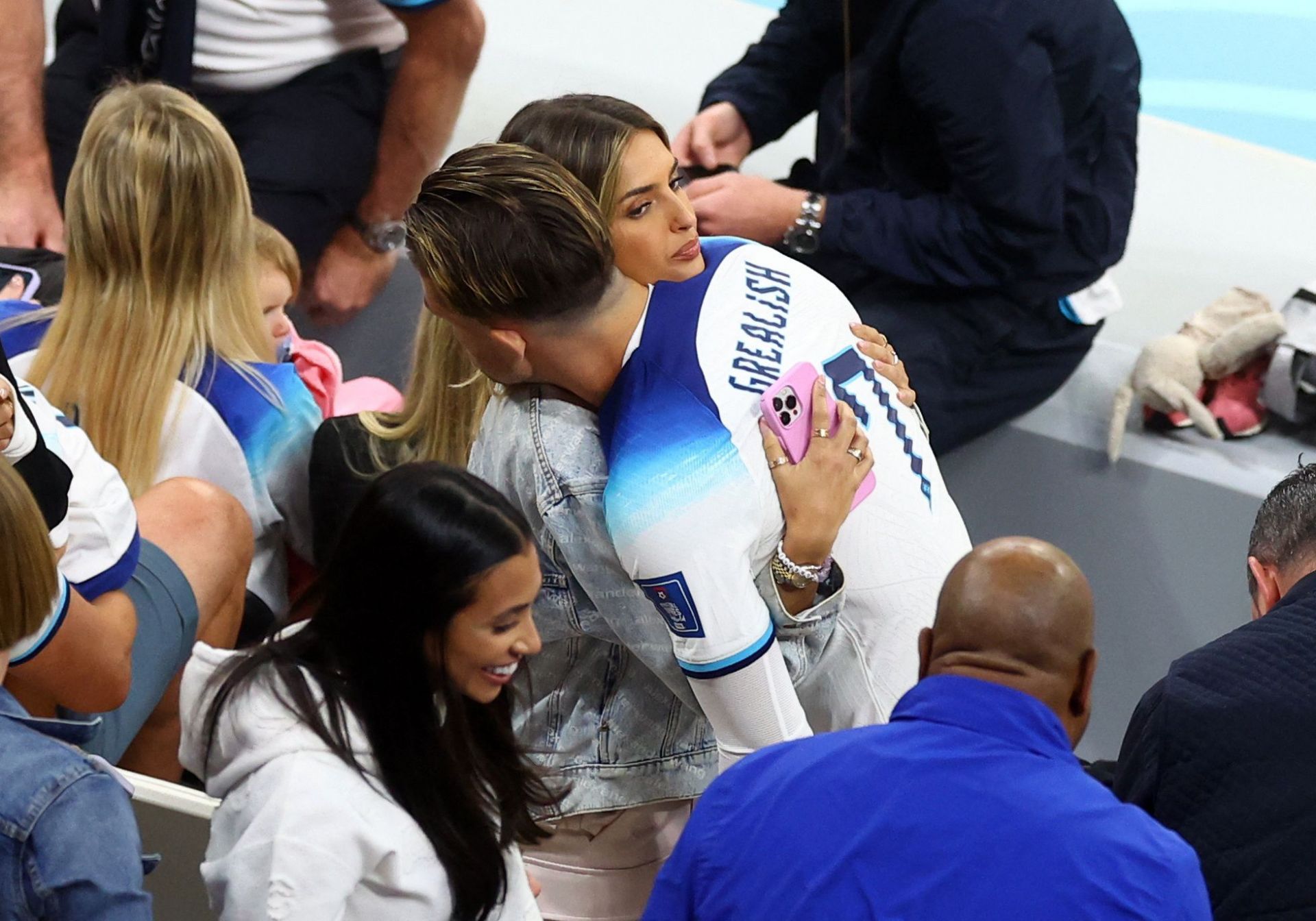 Jack Grealish and Sasha Atwood share a hug. (Source: Reuters via The Sun)