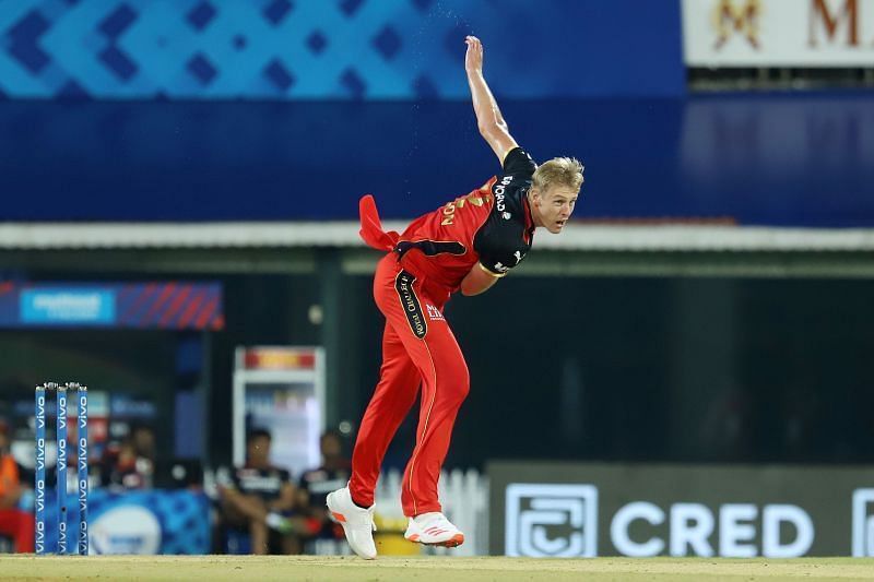 Kyle Jamieson bowling for RCB. Pic: BCCI